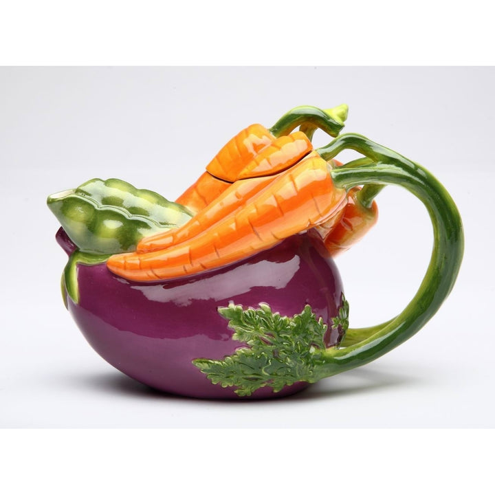 Hand Painted Ceramic Eggplant Carrots Teapot 11oz Image 3