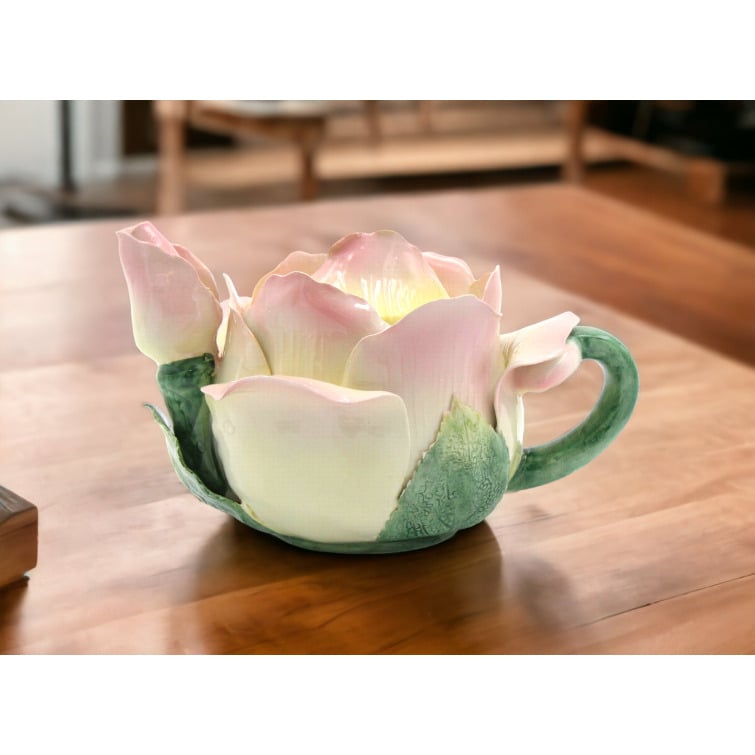 Handcrafted Ceramic Pink Rose Teapot 6oz Farmhouse Kitchen Image 2