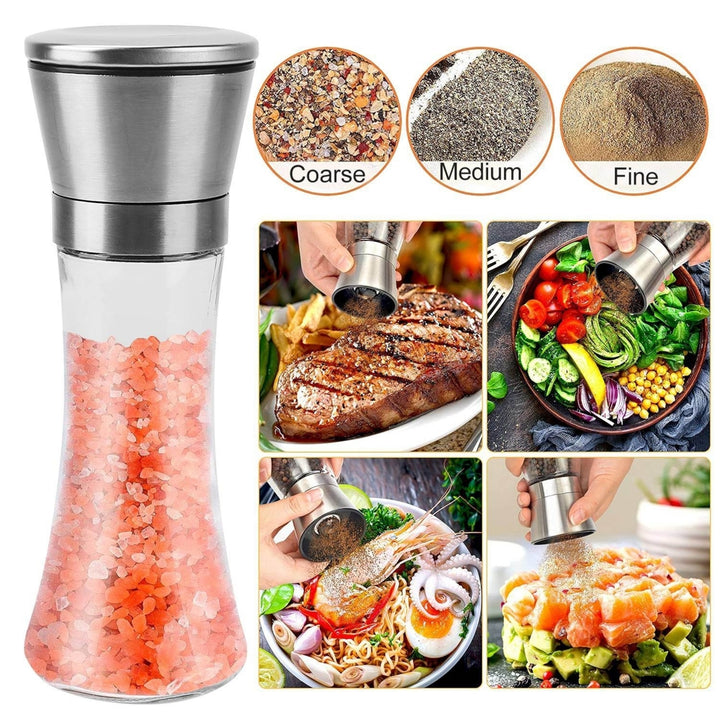 Stainless Steel Salt Pepper Grinder Tall Glass Sea Salt and Pepper Mill Shaker with Adjustable Coarseness Image 1