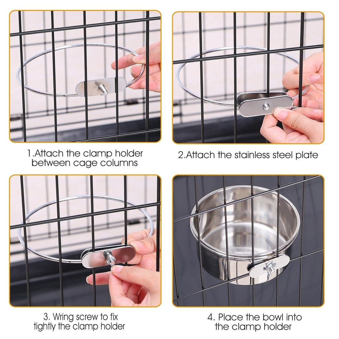 Stainless Steel Dog Bowl Pets Hanging Food Bowl Detachable Pet Cage Food Water Bowl with Clamp Holder Image 8