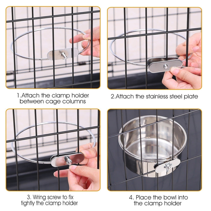 Stainless Steel Dog Bowl Pets Hanging Food Bowl Detachable Pet Cage Food Water Bowl with Clamp Holder Image 8