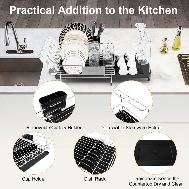 Stainless Steel Expandable Dish Rack with Drainboard and Swivel Spout Image 7