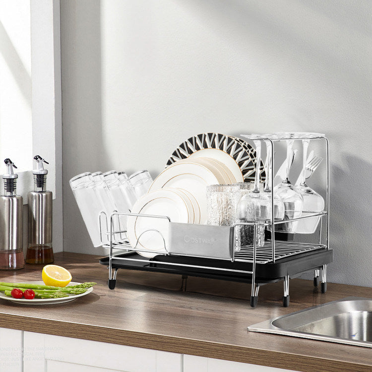 Stainless Steel Expandable Dish Rack with Drainboard and Swivel Spout Image 10