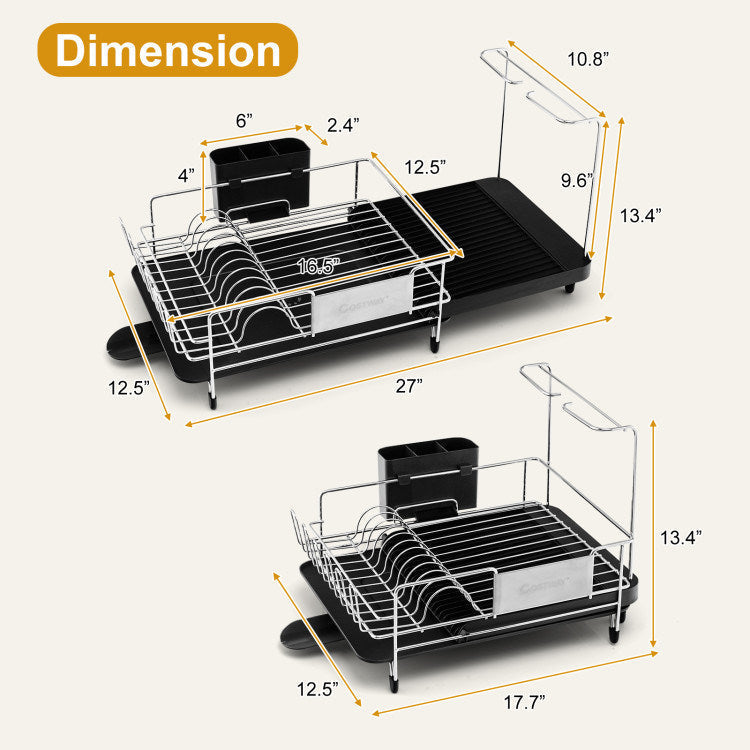 Stainless Steel Expandable Dish Rack with Drainboard and Swivel Spout Image 11