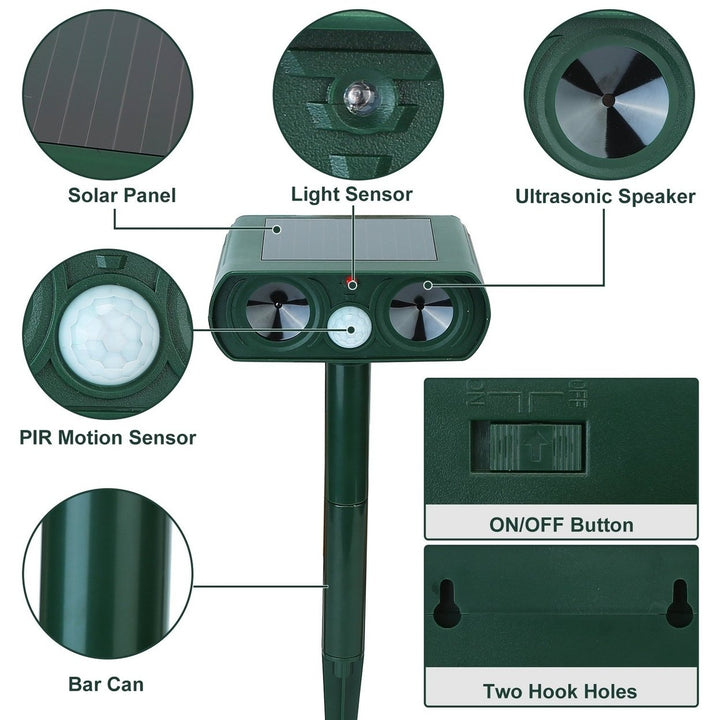Ultrasonic Animal Repeller Solar Powered Motion Sensor Repellent IPX4 Waterproof Outdoor For Farm Garden Yard Repelling Image 3