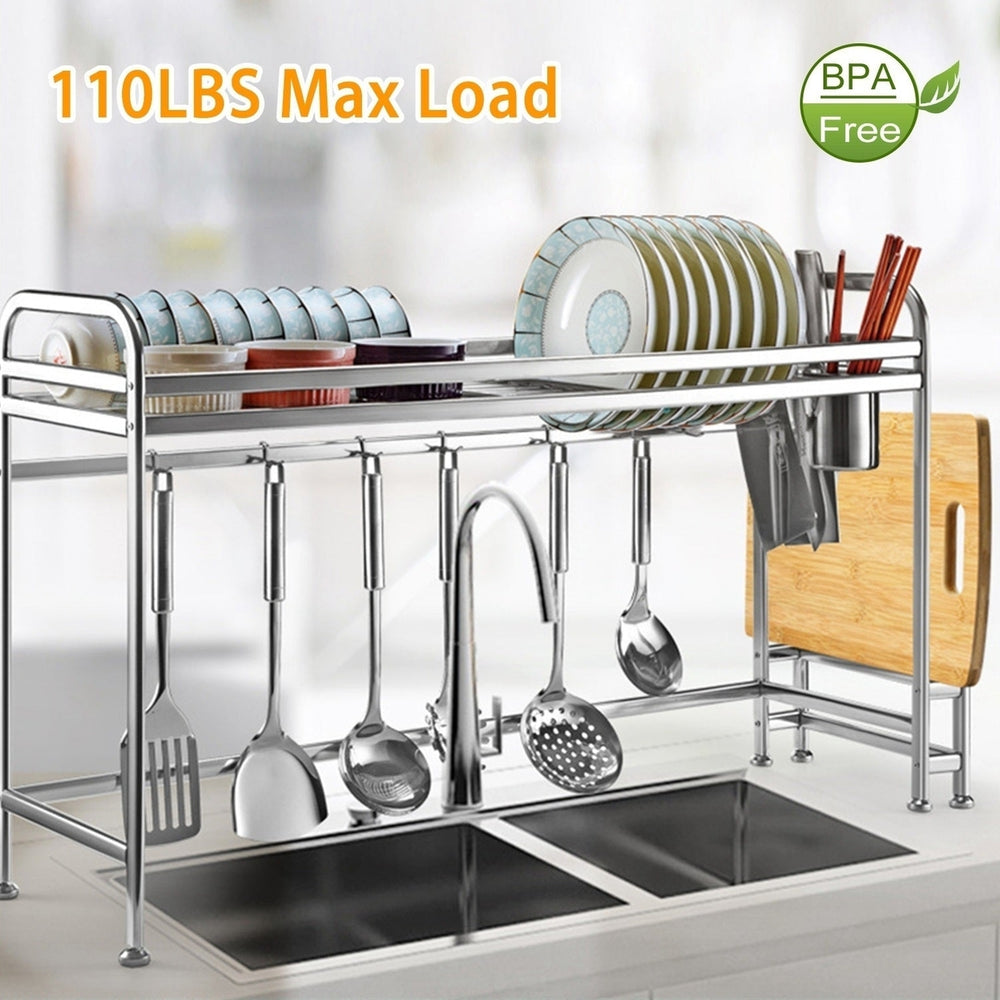 Over Sink Dish Drying Rack Shelf Stainless Steel Kitchen Countertop Bowl Dish Chopping Board Organizer Rack Image 2