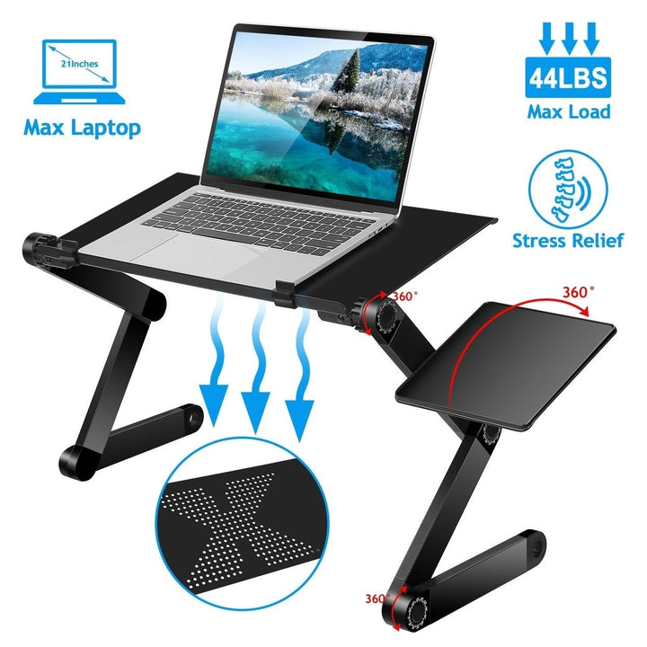 Foldable Laptop Table Bed Notebook Desk with Mouse Board Aluminum Alloy Breakfast Snacking Tray for Home Office Travel Image 2