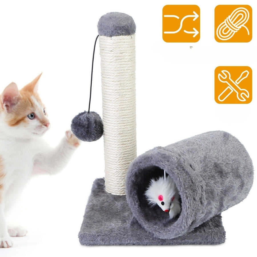 Cat Scratching Post Cat Kitten Sisal Scratch Post Toy with Tunnel Image 1