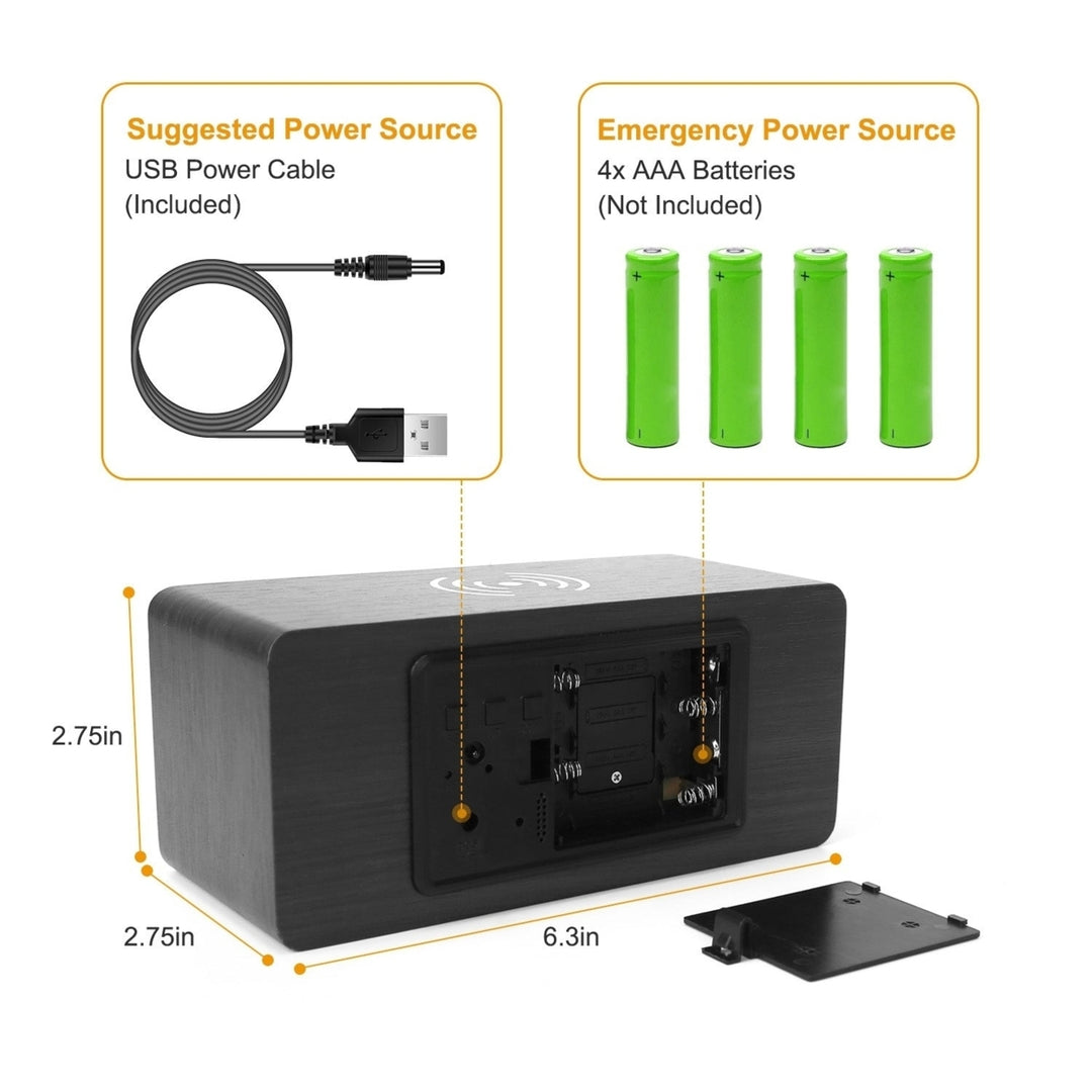 Digital Alarm Clock Qi Wireless Charger Time Temperature Calendar Display Clock with Voice Control Brightness Adjustment Image 7