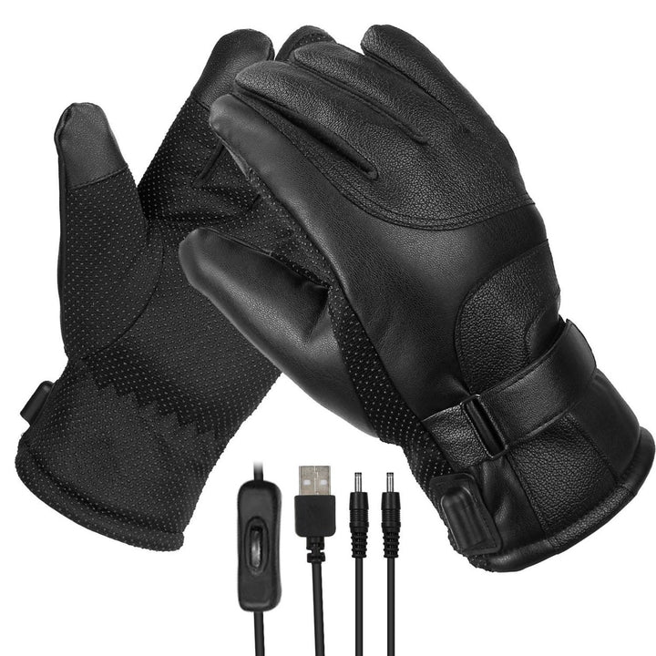 Electric Heated Gloves USB Plug Touchscreen Thermal Gloves Leather Windproof Winter Hands Warmer Unisex Image 1