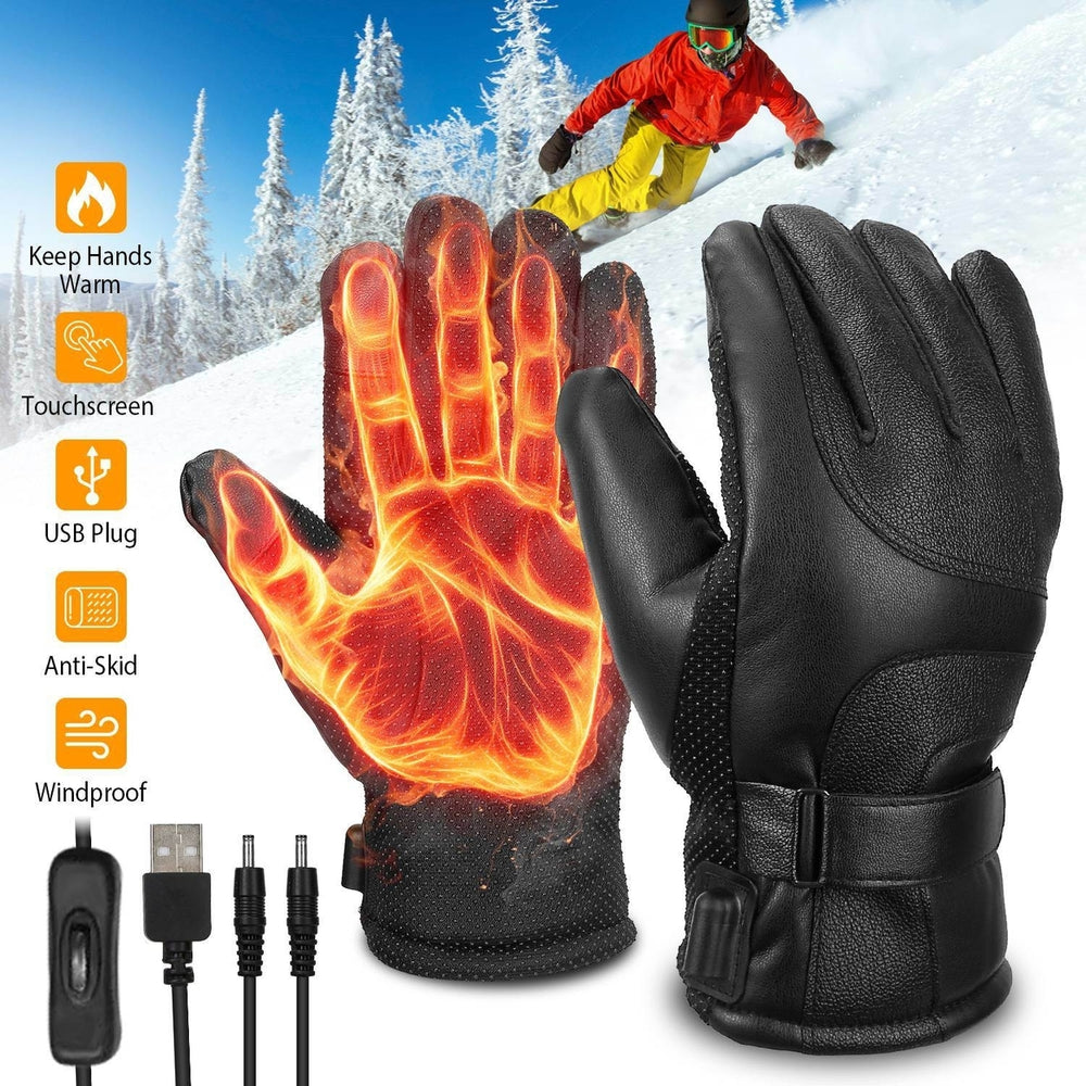 Electric Heated Gloves USB Plug Touchscreen Thermal Gloves Leather Windproof Winter Hands Warmer Unisex Image 2