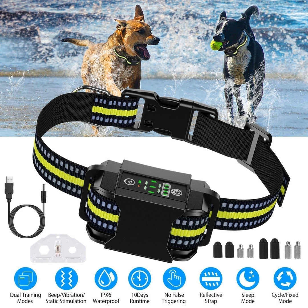 Dog Bark Collar Rechargeable Waterproof Beep Vibration Static Stimulation Bark Stopper Image 2