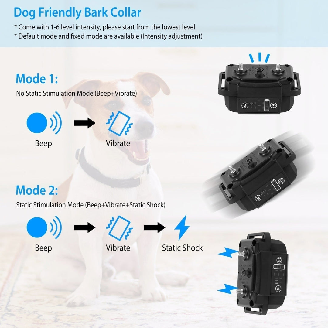 Dog Bark Collar Rechargeable Waterproof Beep Vibration Static Stimulation Bark Stopper Image 3