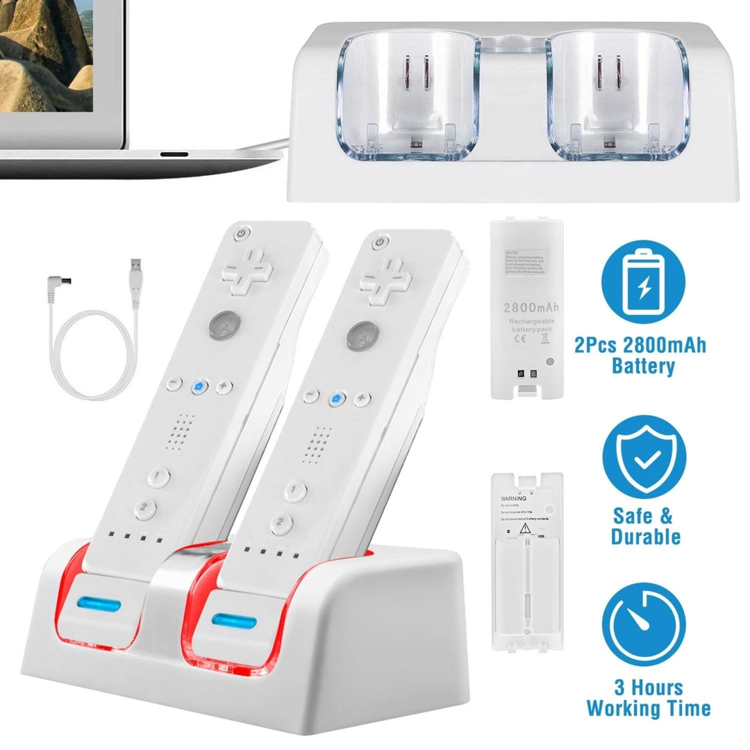 For Wii Remote Controller Charger Dual Charge Dock with Two 2800mAh Rechargeable Batteries Image 3