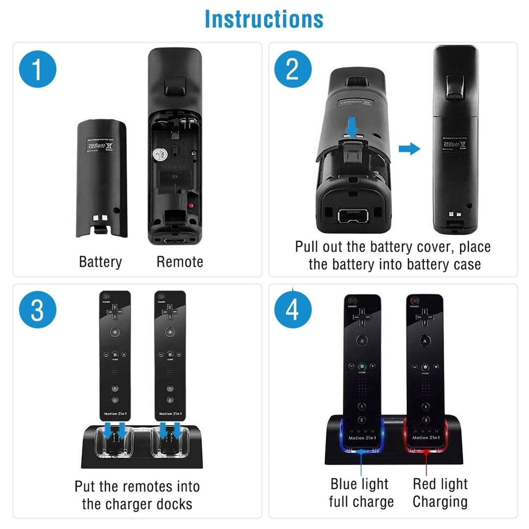 For Wii Remote Controller Charger Dual Charge Dock with Two 2800mAh Rechargeable Batteries Image 8