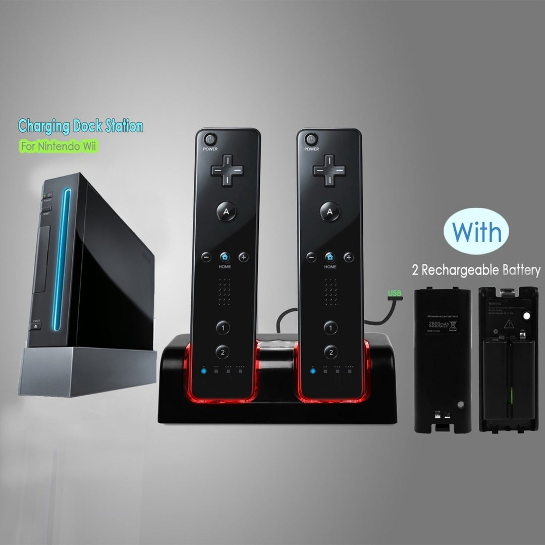 For Wii Remote Controller Charger Dual Charge Dock with Two 2800mAh Rechargeable Batteries Image 12