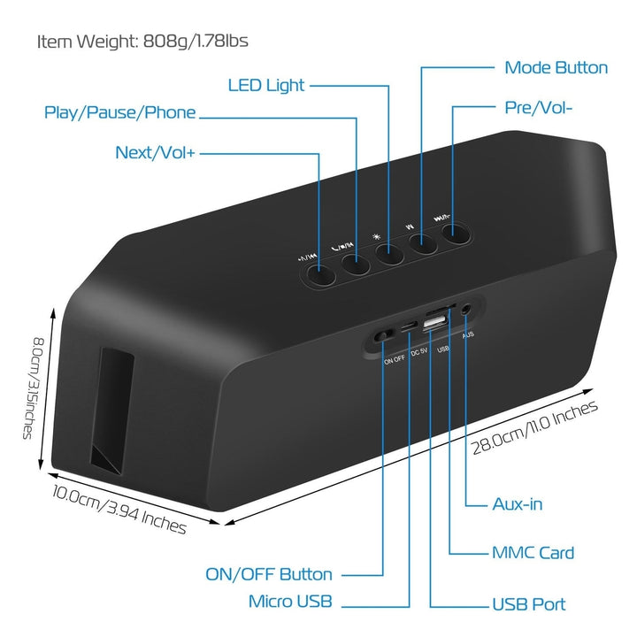 LED Wireless Speaker Dynamic Multicolor Hands-free FM Radio USB MMC Reading Aux In for Party Camping Travel Image 9