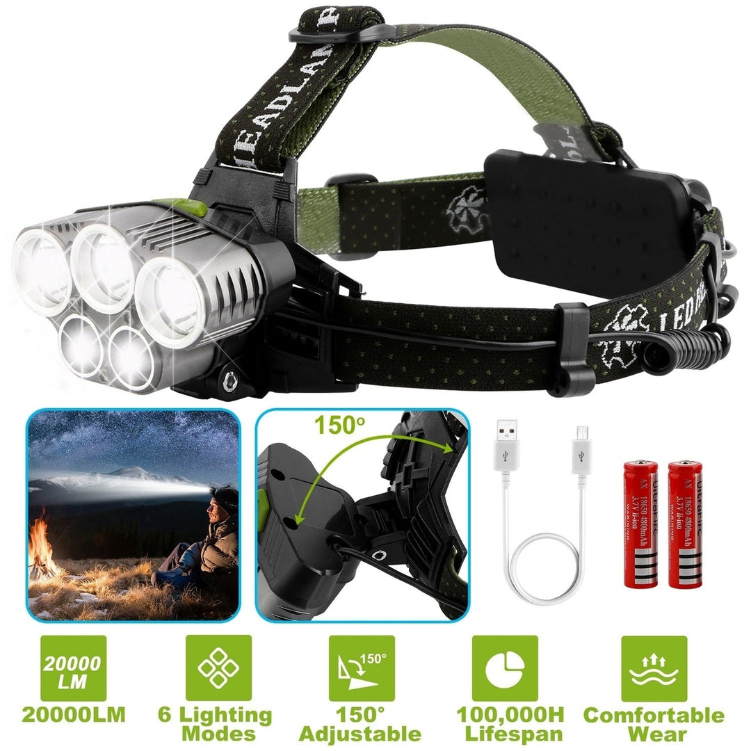 Rechargeable Headlamp 20000 Lumen LED Headlight 6 Modes Headlamp Image 2