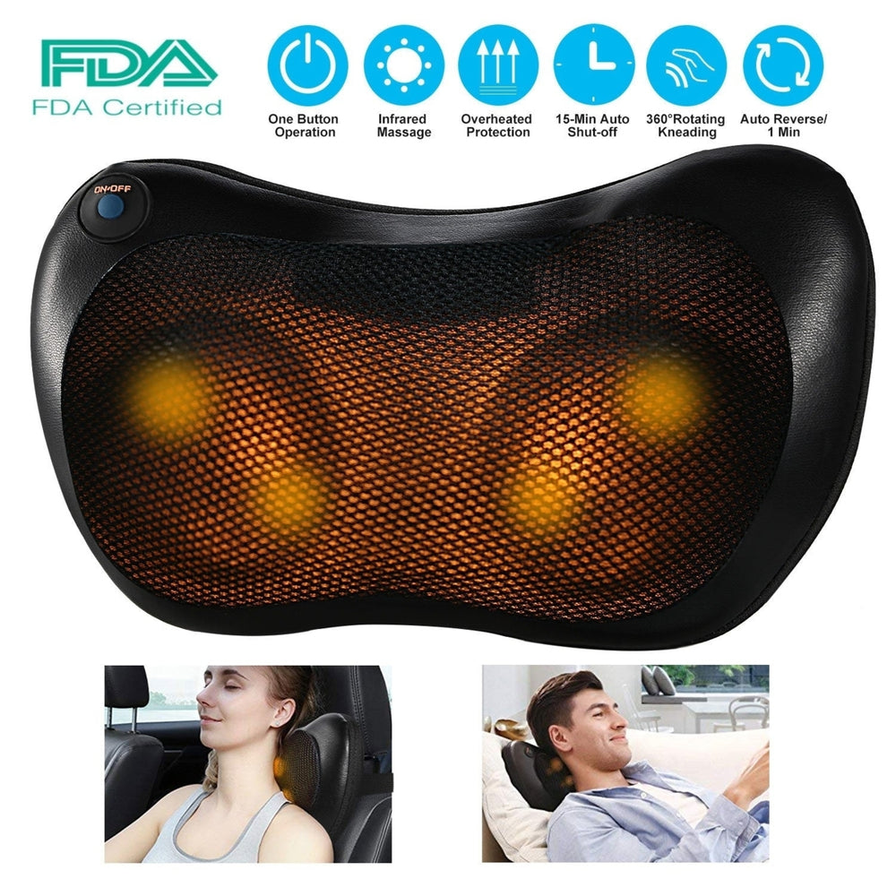 Back Neck Massage Pillow Kneading Massager In Car Thermotherapy Massage Pillow with Car Charger US Plug Image 2