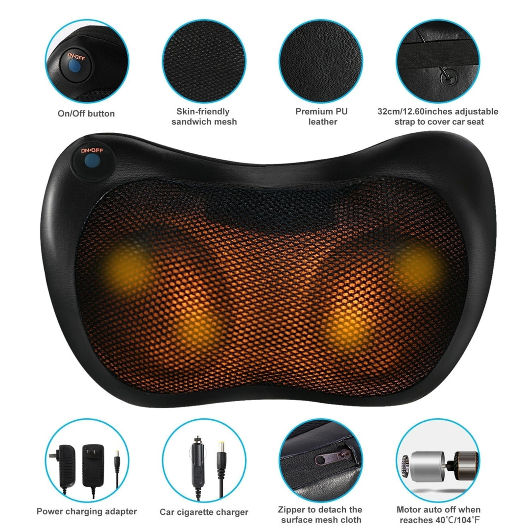 Back Neck Massage Pillow Kneading Massager In Car Thermotherapy Massage Pillow with Car Charger US Plug Image 3