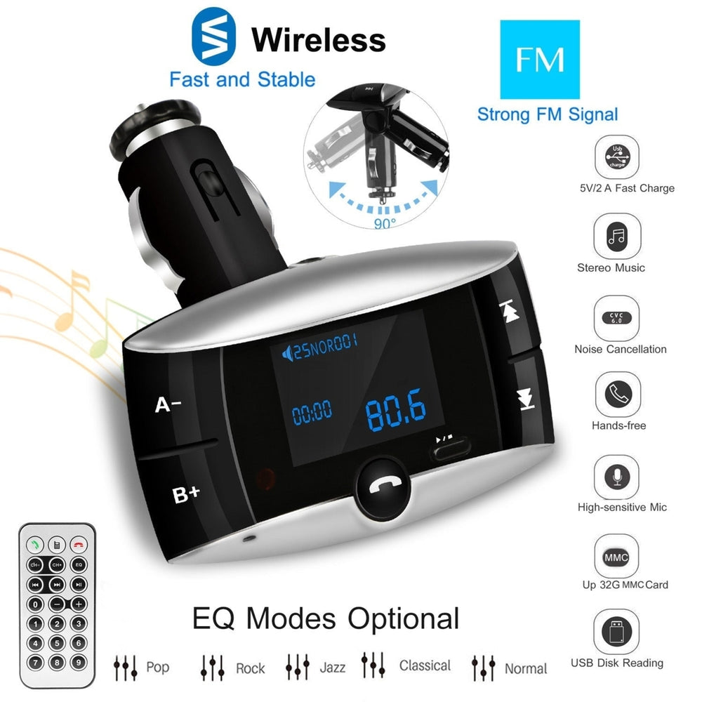 Car Wireless FM Transmitter USB Charger Hands-free Call MP3 Player SD Card Reading Aux-in LED Display Image 2