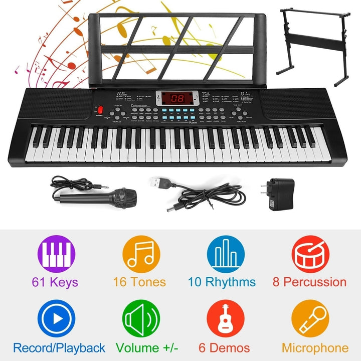 61 Keys Digital Music Electronic Keyboard Electric Musical Piano Instrument Kids Learning Keyboard with Stand Microphone Image 2