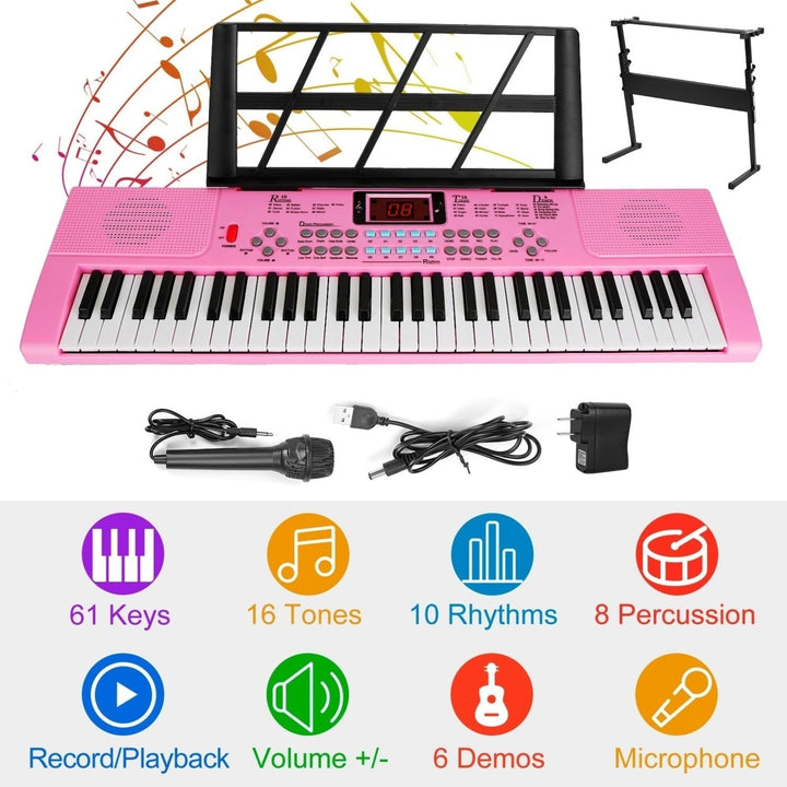 61 Keys Digital Music Electronic Keyboard Electric Musical Piano Instrument Kids Learning Keyboard with Stand Microphone Image 3