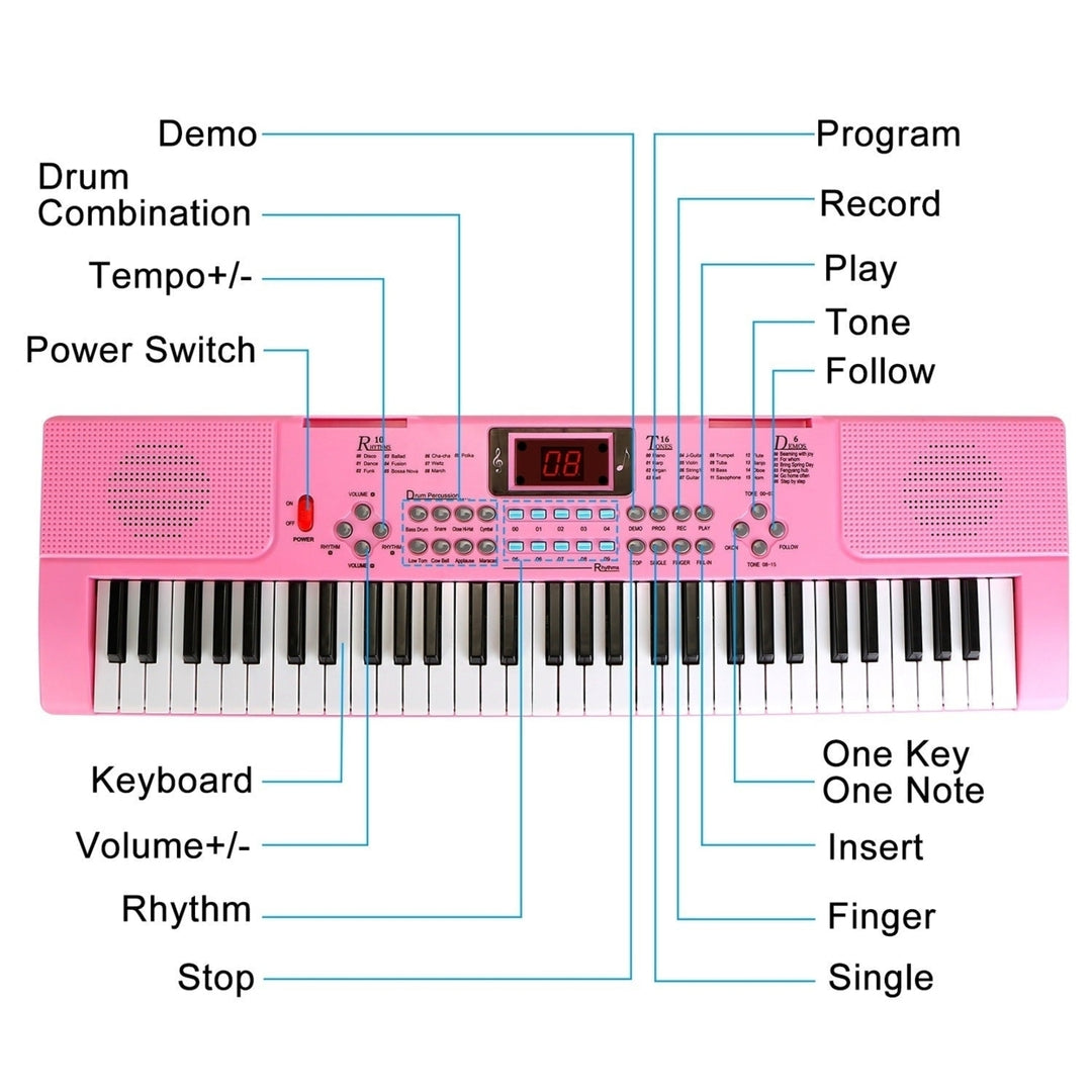 61 Keys Digital Music Electronic Keyboard Electric Musical Piano Instrument Kids Learning Keyboard with Stand Microphone Image 11