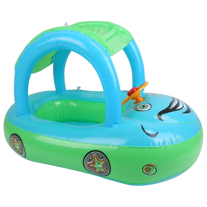 Baby Inflatable Pool Float Car Shaped Toddler Swimming Float Boat Pool Toy Infant Swim Circle Pool with Sun Protection Image 1