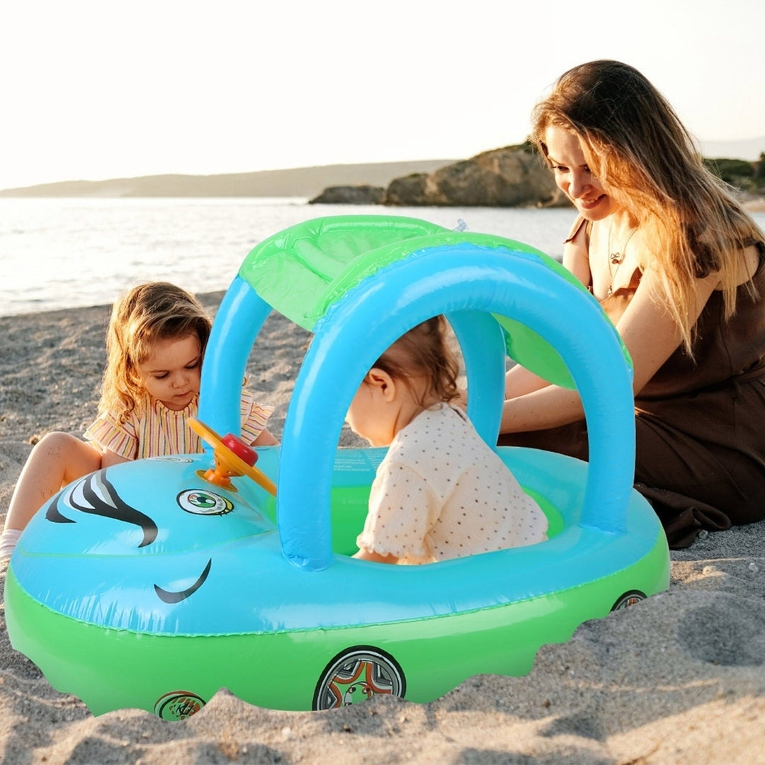 Baby Inflatable Pool Float Car Shaped Toddler Swimming Float Boat Pool Toy Infant Swim Circle Pool with Sun Protection Image 3