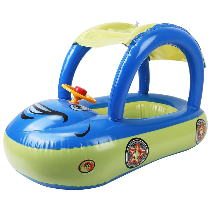 Baby Inflatable Pool Float Car Shaped Toddler Swimming Float Boat Pool Toy Infant Swim Circle Pool with Sun Protection Image 4