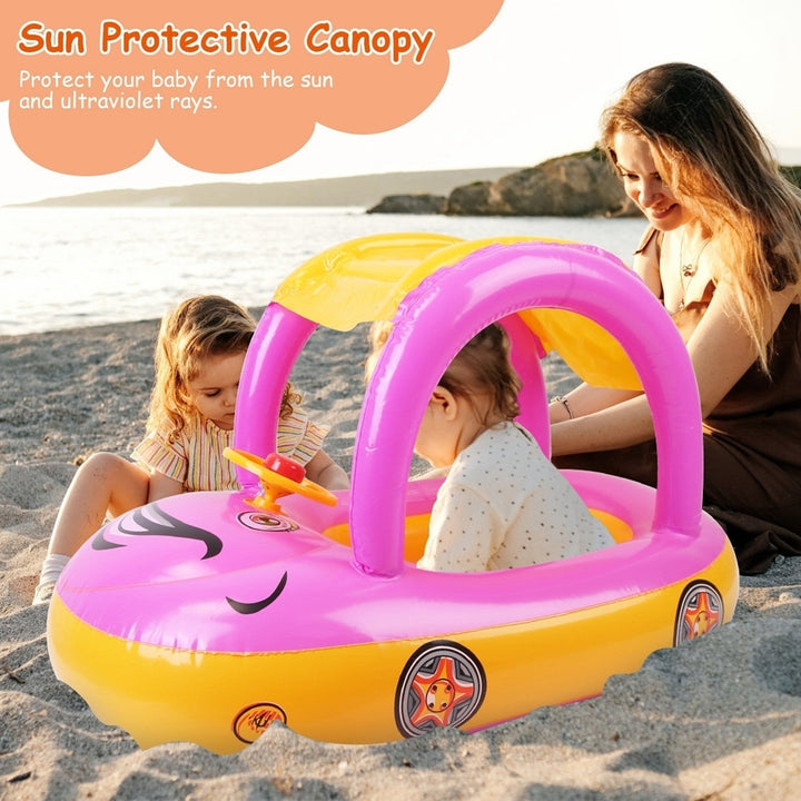 Baby Inflatable Pool Float Car Shaped Toddler Swimming Float Boat Pool Toy Infant Swim Circle Pool with Sun Protection Image 4