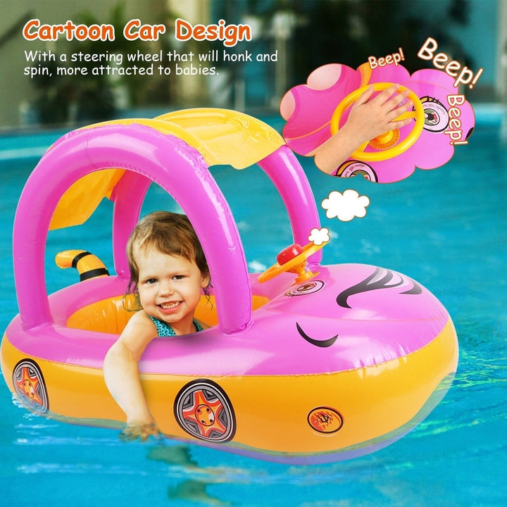 Baby Inflatable Pool Float Car Shaped Toddler Swimming Float Boat Pool Toy Infant Swim Circle Pool with Sun Protection Image 6