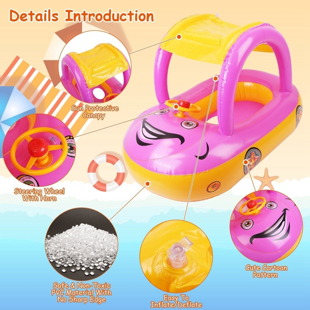 Baby Inflatable Pool Float Car Shaped Toddler Swimming Float Boat Pool Toy Infant Swim Circle Pool with Sun Protection Image 7