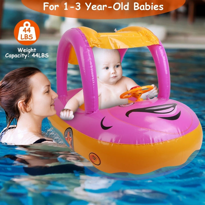 Baby Inflatable Pool Float Car Shaped Toddler Swimming Float Boat Pool Toy Infant Swim Circle Pool with Sun Protection Image 8