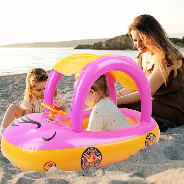 Baby Inflatable Pool Float Car Shaped Toddler Swimming Float Boat Pool Toy Infant Swim Circle Pool with Sun Protection Image 10