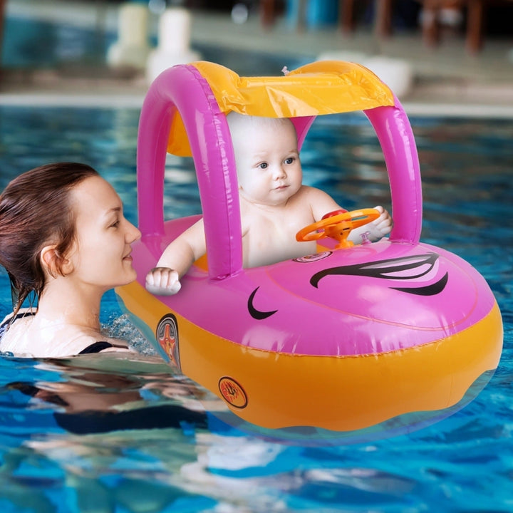 Baby Inflatable Pool Float Car Shaped Toddler Swimming Float Boat Pool Toy Infant Swim Circle Pool with Sun Protection Image 11