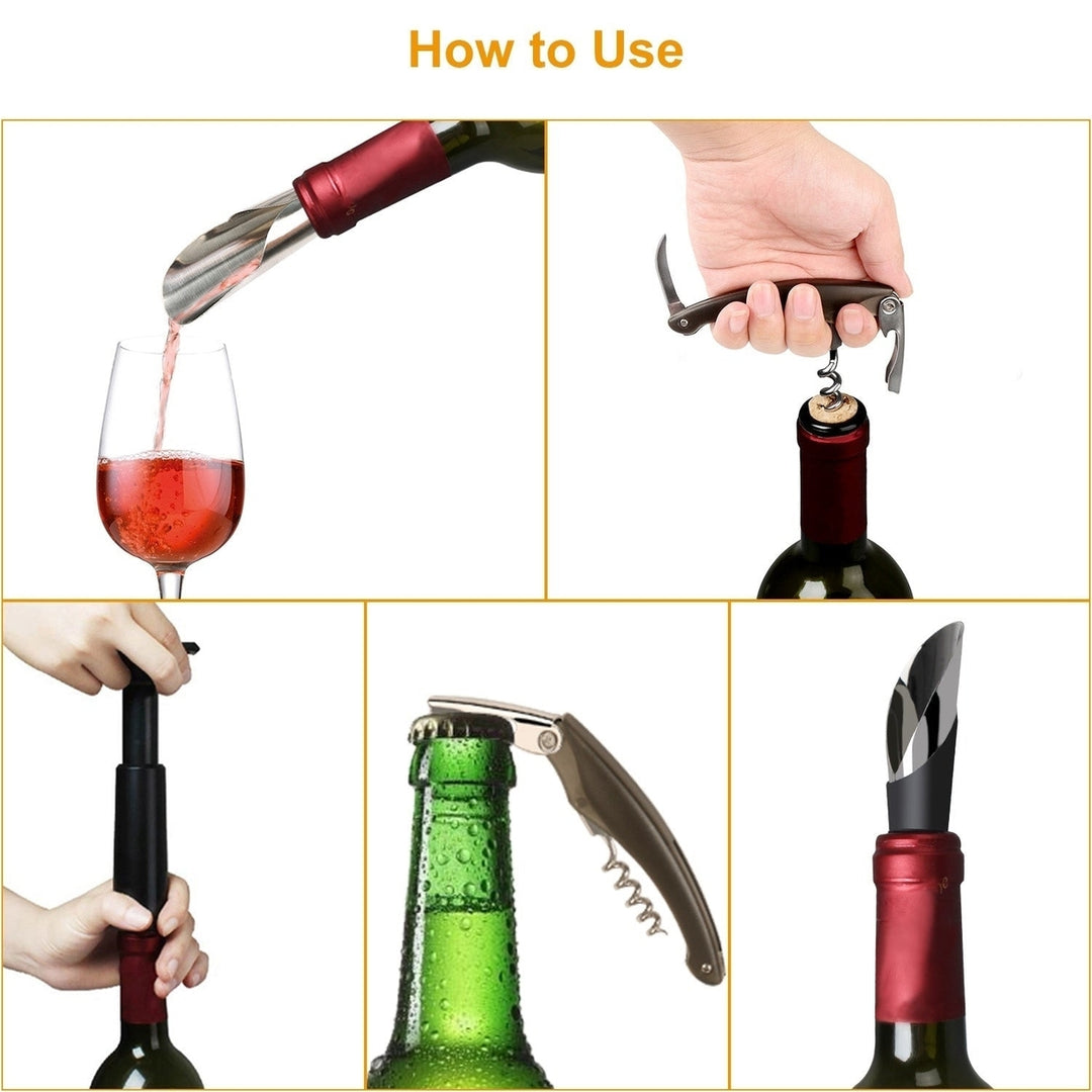 5 Pcs Wine Bottle Opener Set Wine Accessories Kit with Corkscrew Pourer Stopper Vacuum Pump for Home Use Sommeliers Image 6