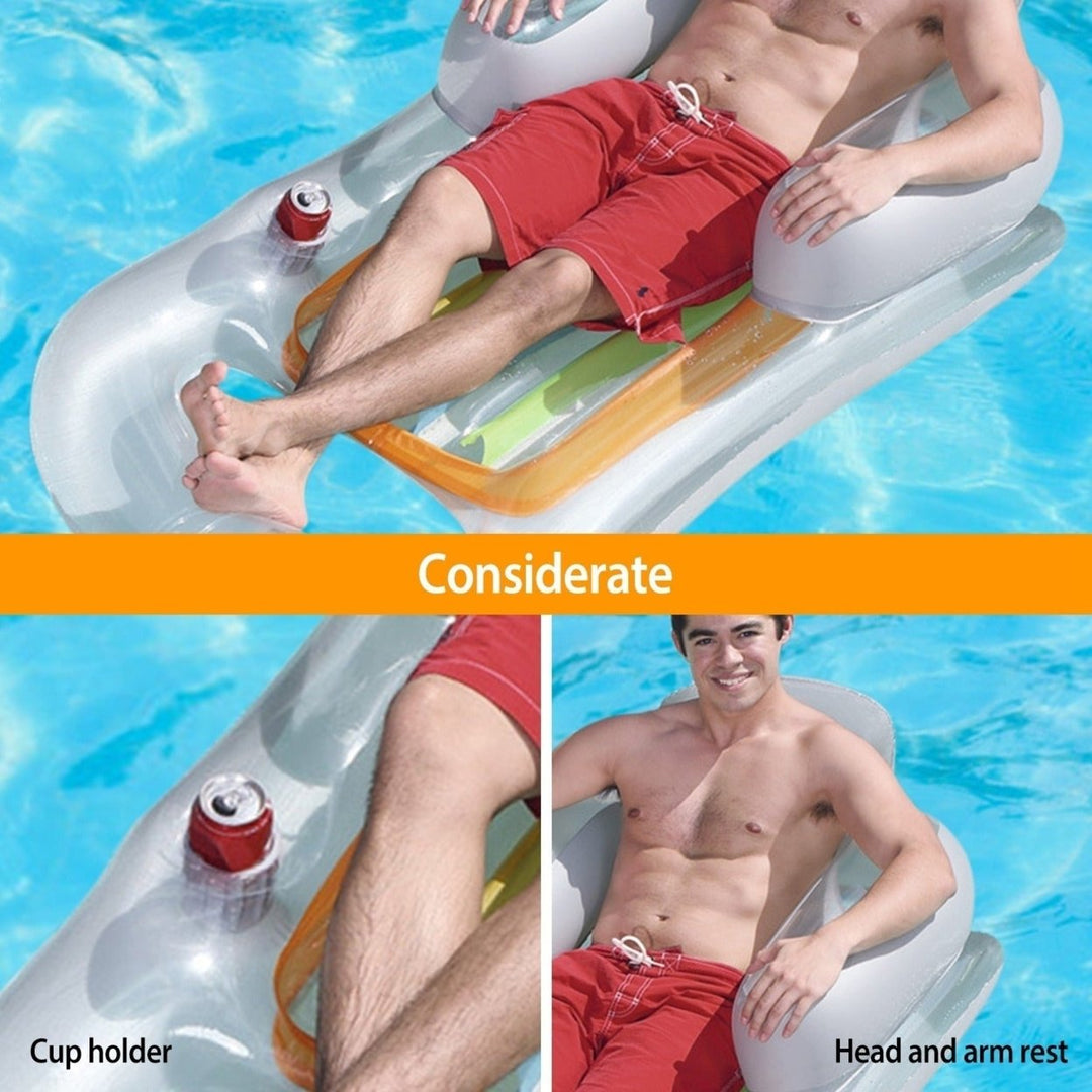 59in Inflatable Pool Float Raft with Headrest Armrest Cupholder Swimming Pool Lounge Air Mat Chair Image 4