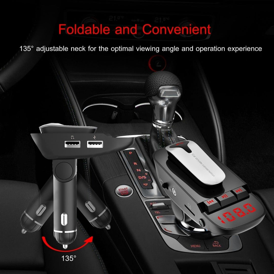 Car FM Transmitter with Wireless Earpiece 2 USB Charge Ports Hands-free Call MP3 Player Image 7