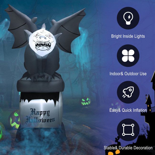 8.2 Feet Halloween Inflatable Gravestone with Gargoyle Yard Decoration and LED Lights Image 4