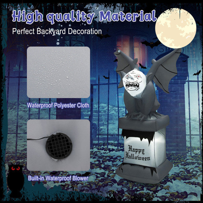 8.2 Feet Halloween Inflatable Gravestone with Gargoyle Yard Decoration and LED Lights Image 7