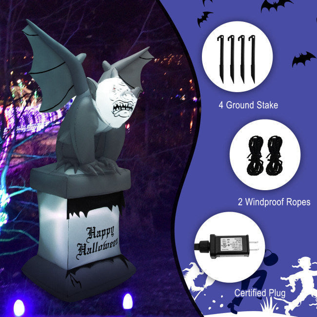 8.2 Feet Halloween Inflatable Gravestone with Gargoyle Yard Decoration and LED Lights Image 8