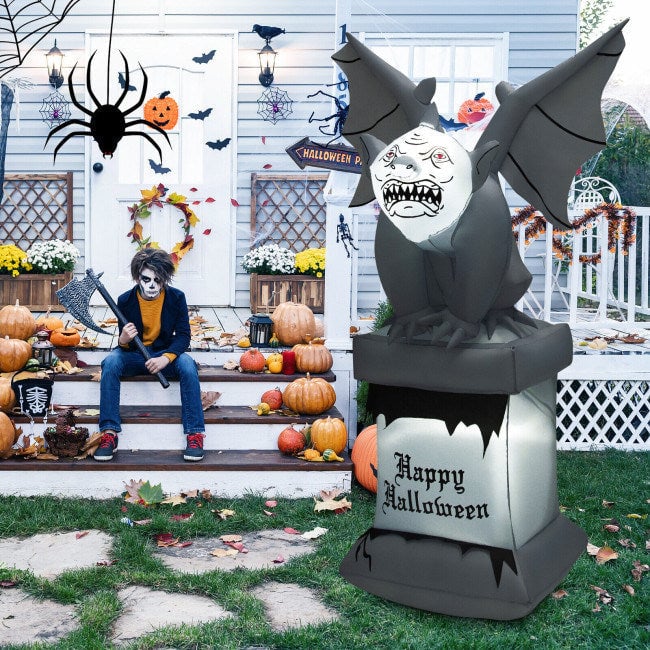 8.2 Feet Halloween Inflatable Gravestone with Gargoyle Yard Decoration and LED Lights Image 9