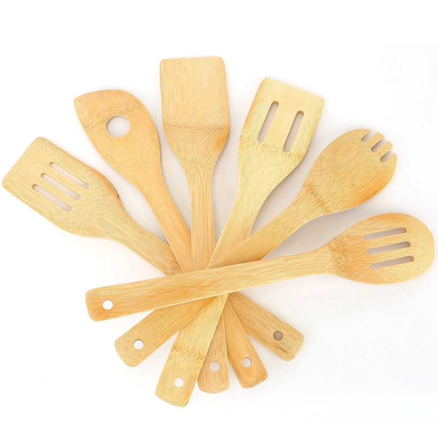 6Pcs Cooking Utensil Bamboo Wooden Spoons Spatula Kitchen Cooking Tools Image 1