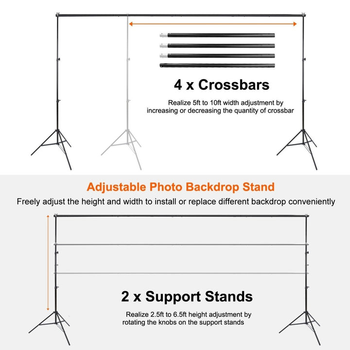 6.5 x 10ft Photo Video Studio Backdrop Background Stand Adjustable Heavy Duty Photography Backdrop Support Stand Set Image 4