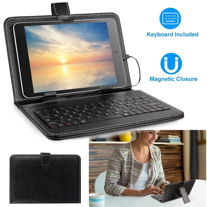 7.9in Protective Keyboard Case with Keyboard PU Leather Back Stand Tablet Cover via USB 2.0 Cable Image 2