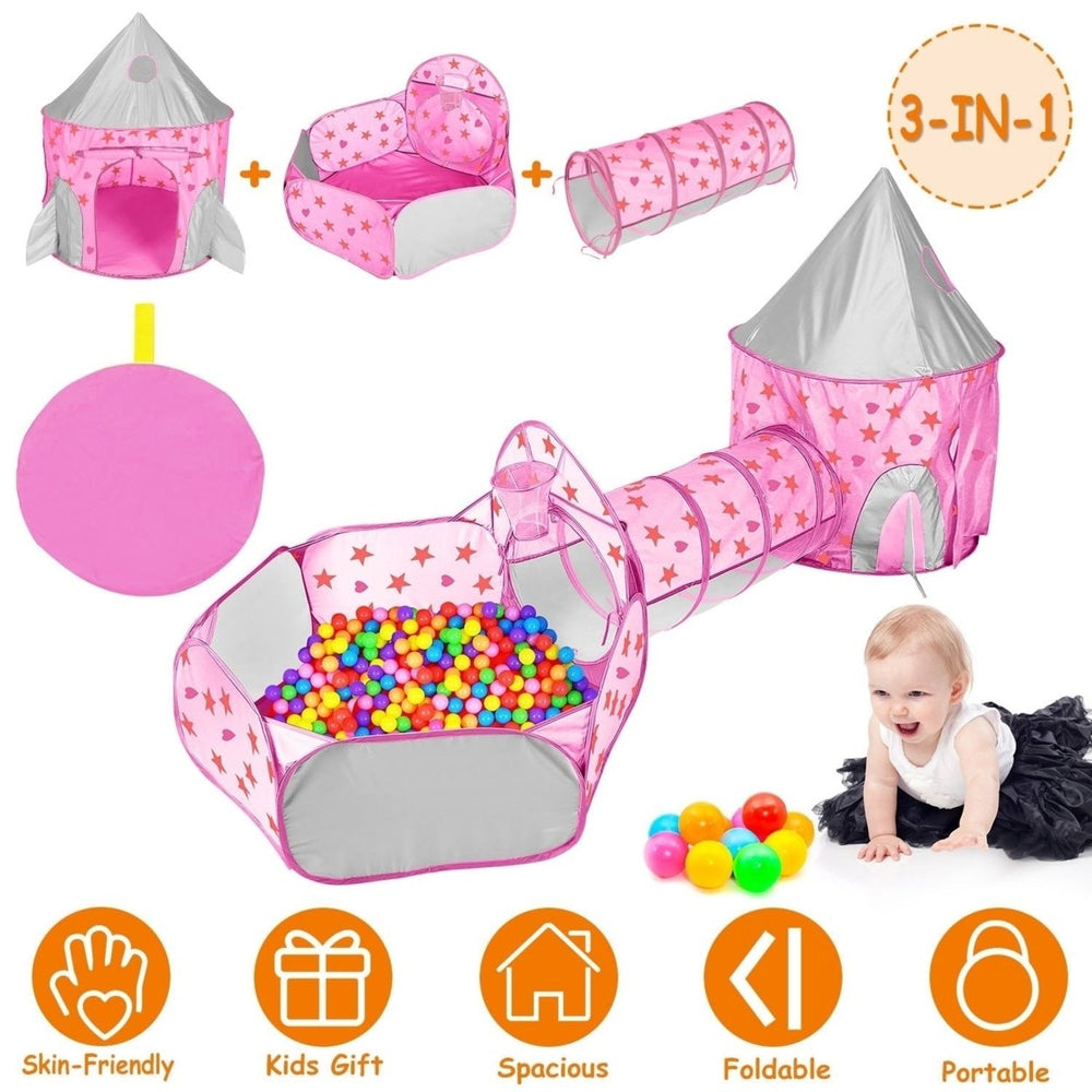 3 In 1 Child Crawl Tunnel Tent Kids Play Tent Ball Pit Set Foldable Children Play House Pop-up Kids Tent with Storage Image 2