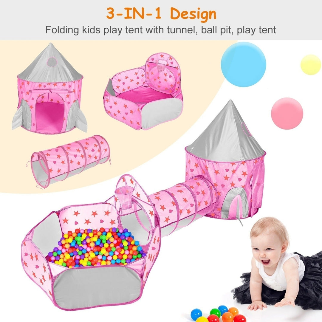 3 In 1 Child Crawl Tunnel Tent Kids Play Tent Ball Pit Set Foldable Children Play House Pop-up Kids Tent with Storage Image 4