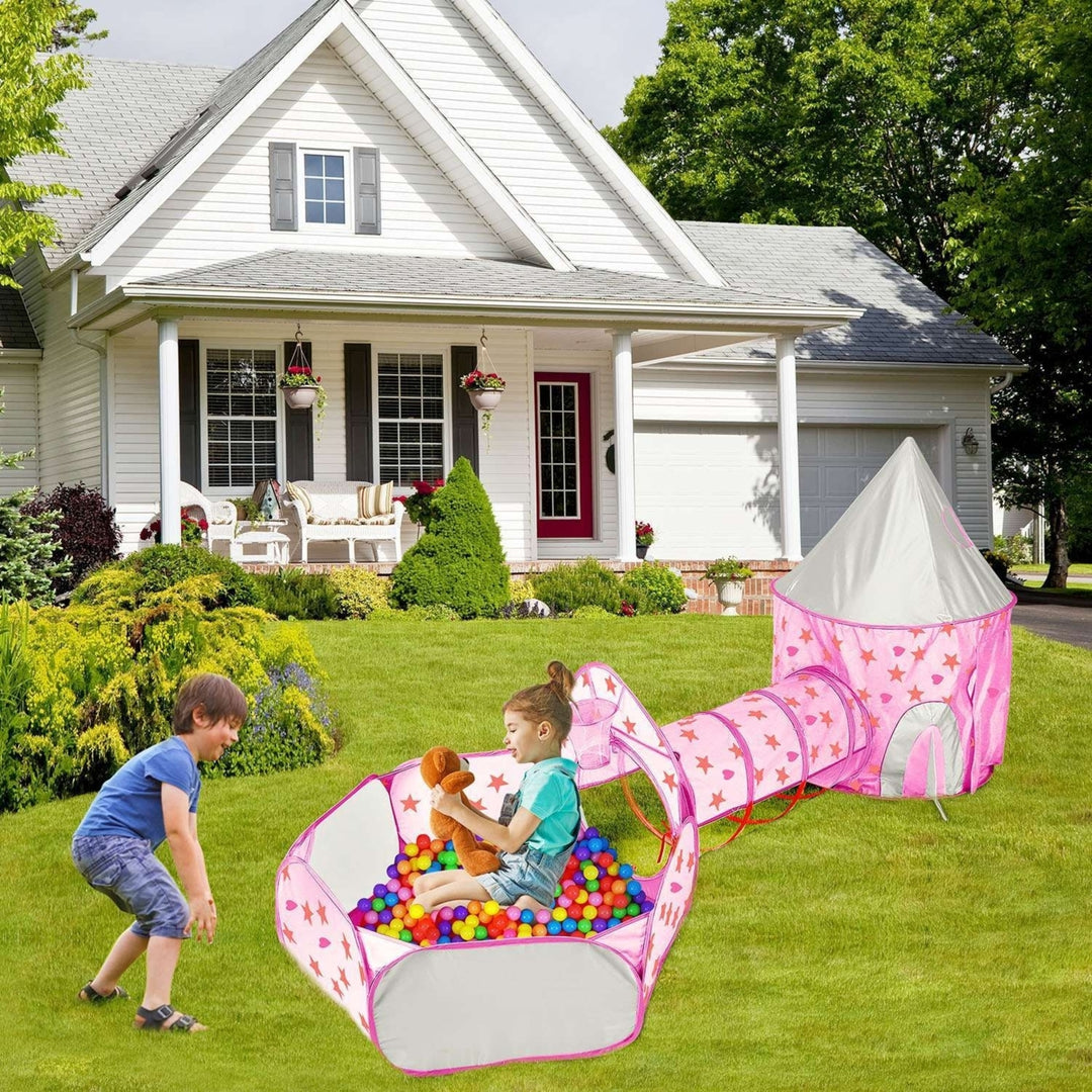 3 In 1 Child Crawl Tunnel Tent Kids Play Tent Ball Pit Set Foldable Children Play House Pop-up Kids Tent with Storage Image 9